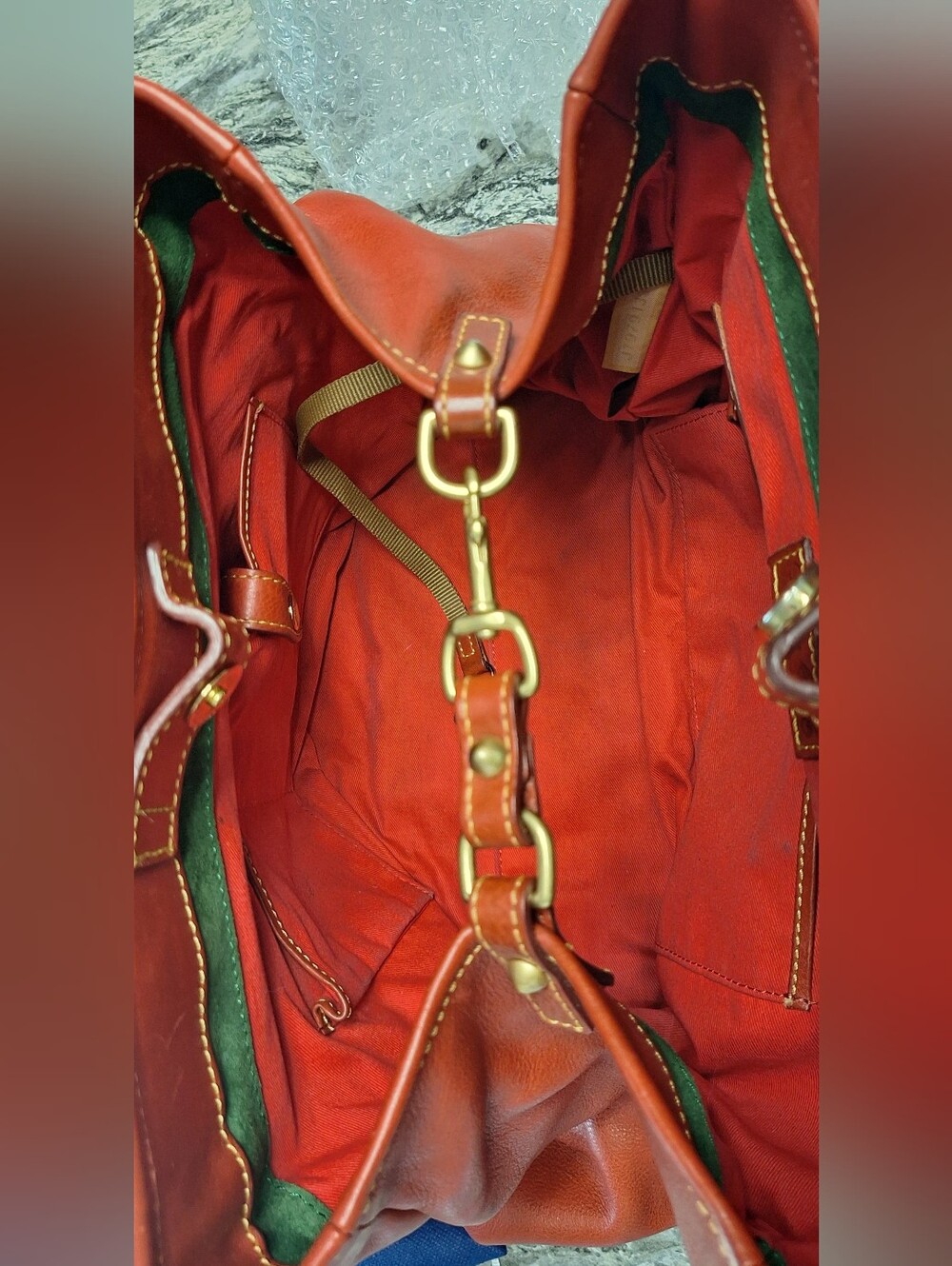 Dooney and Bourke Florentine Leather Pocket Shopper, RED, GUC - Picture 12 of 16